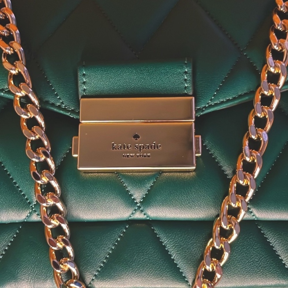 Kate Spade Green Carey Smooth Leather Medium Flap Quilted Shoulder Bag NWT - Picture 14 of 15